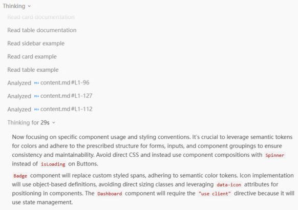 Antigravity reading shadcn docs and planning with semantic tokens, Spinner, Badge and data-icon rules